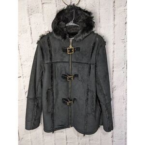 Versace Young Hooded Suede Fur Coat Jacket Unisex Childrens Vintage Black w Pock